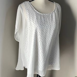 Chico’s Sheer Overlay Subtle  Polka Dot Scoop Neck Blouse Top     Size XL